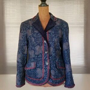 DKNY Embroidered Jacket Blazer Size 8 Blue Wool Career Office Designer Women's